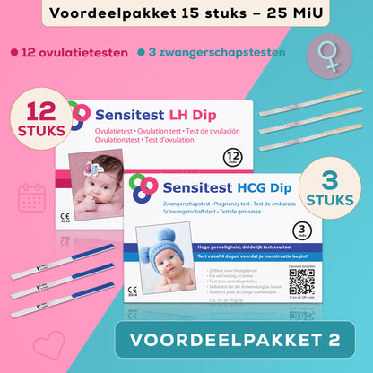 Sensitest Voordeelpakket 12 Ovulatietesten  en 3 zwangerschapstesten (15 stuks)