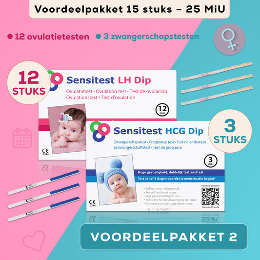 Sensitest Voordeelpakket 12 Ovulatietesten  en 3 zwangerschapstesten (15 stuks)
