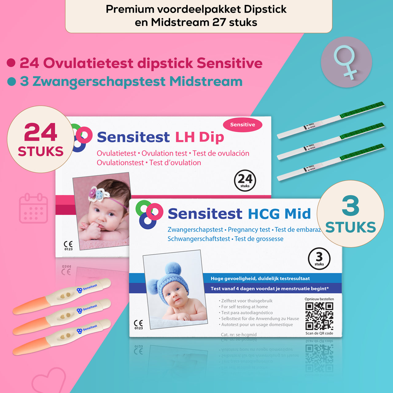 Voordeelpakket Luxe 24 ovulatietest dipstick en 3 zwangerschapstest midstream