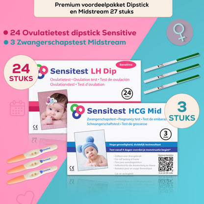 Voordeelpakket Luxe 24 ovulatietest dipstick en 3 zwangerschapstest midstream