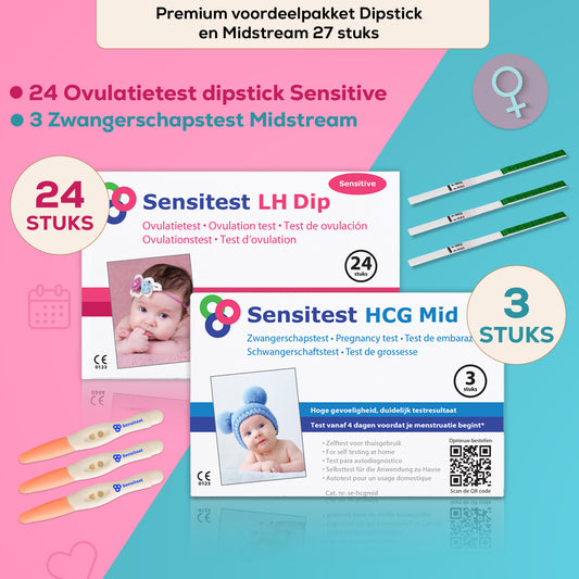 Voordeelpakket Luxe 24 ovulatietest dipstick en 3 zwangerschapstest midstream