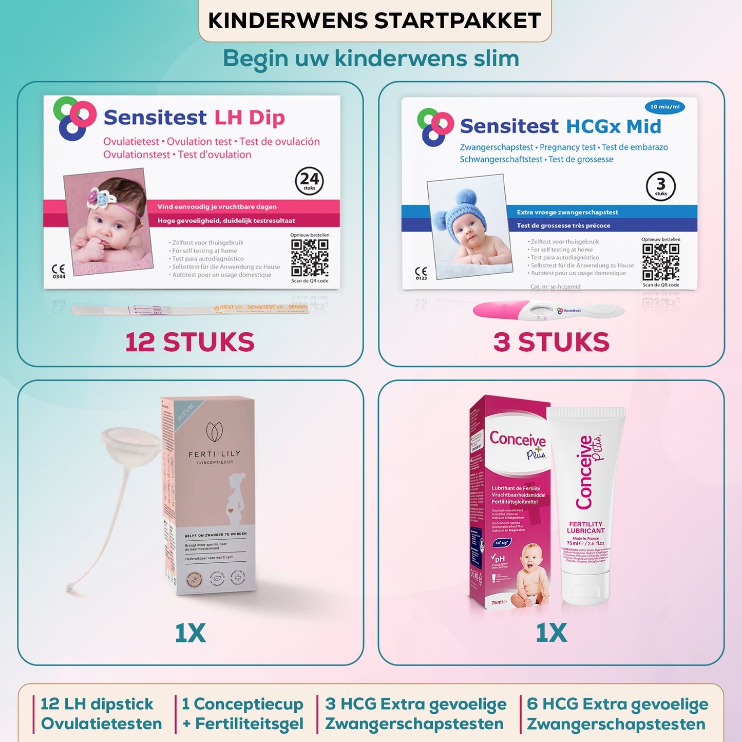 Sensitest Kinderwens Startpakket – Ovulatietesten, Zwangerschapstesten, Conceptie Cup & Fertiliteitsgel