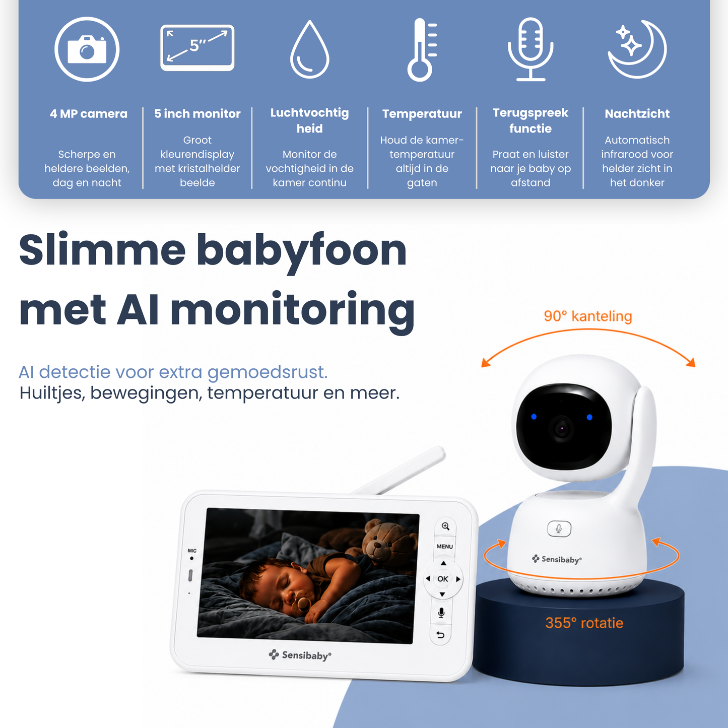AI Nexura Babymonitor met Camera, App & LCD Scherm – 355° Draaibaar, AI Detectie & Gratis 64GB SD-Kaart