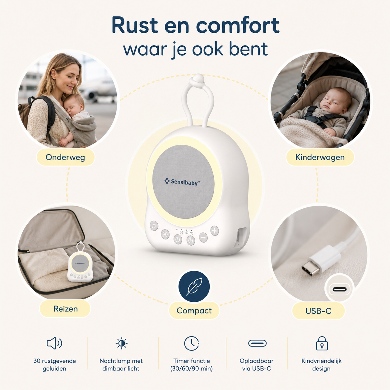 Sensibaby Easy Dream White & Pink Noise Machine – Baby Slaapmachine met Nachtlampje