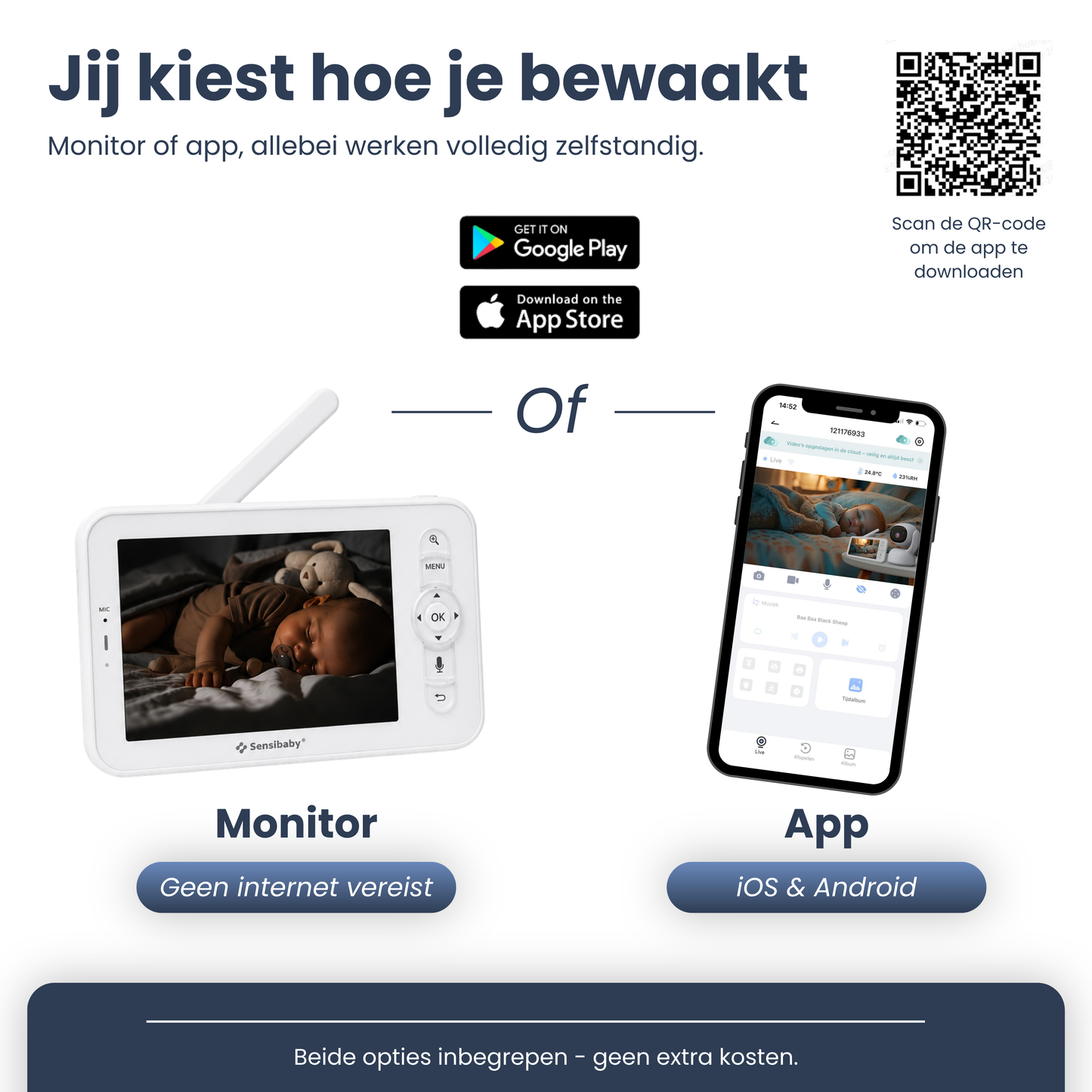 AI Nexura Babymonitor met Camera, App & LCD Scherm – 355° Draaibaar, AI Detectie & Gratis 64GB SD-Kaart
