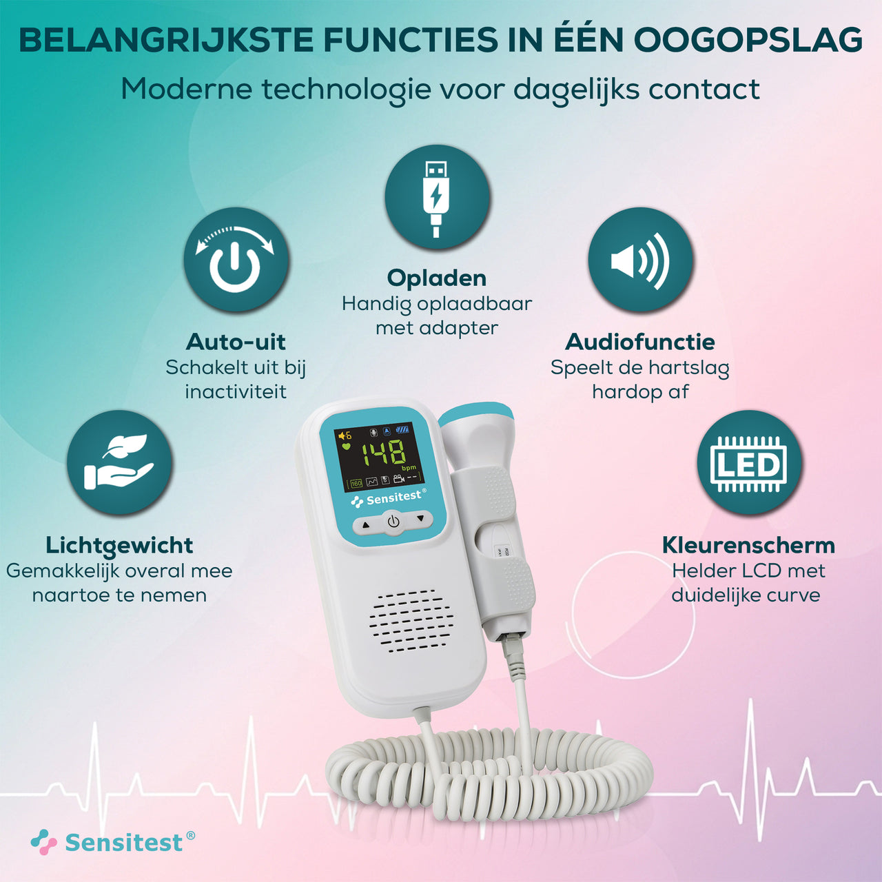 Sensitest Fetal Doppler – Baby-hartje monitor + Ultrasound Gel (1x)