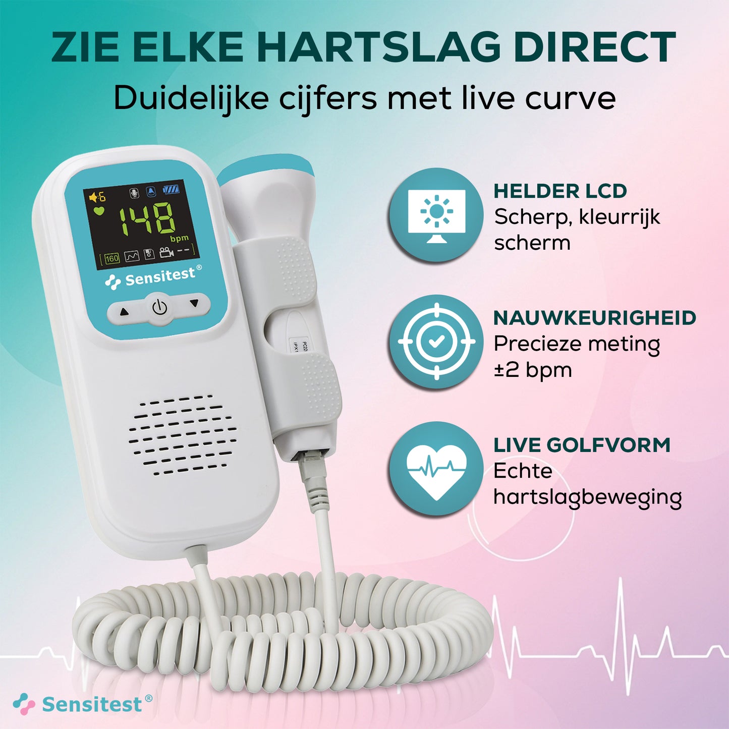 Sensitest Fetal Doppler Babyhartje Monitor + Ultrasound Gel (1x)