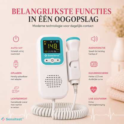 Sensitest Fetal Doppler Babyhartje Monitor – Inclusief Aquasonic Ultrasound Gel 60g
