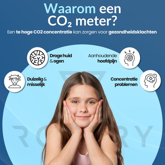 Rovary RV2000P CO₂ Meter – Luchtkwaliteitsmeter met NDIR Sensor, Temperatuur & Luchtvochtigheid