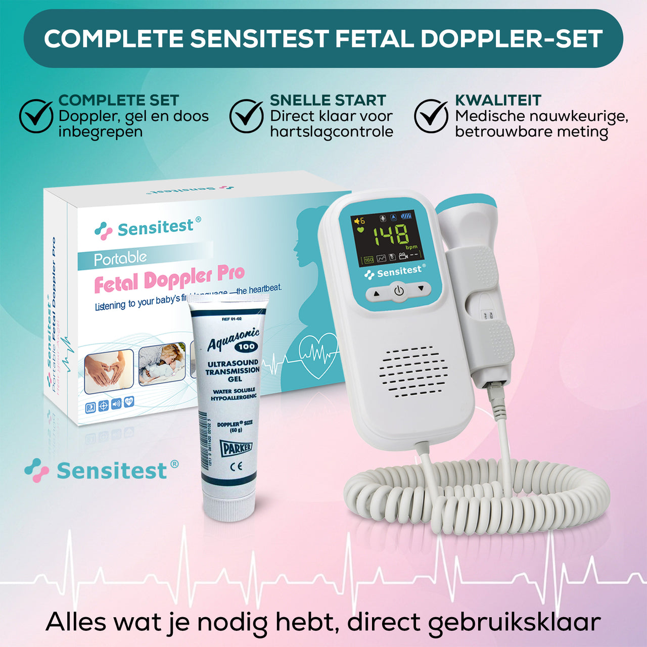 Sensitest Fetal Doppler – Baby-hartje monitor + Ultrasound Gel (1x)