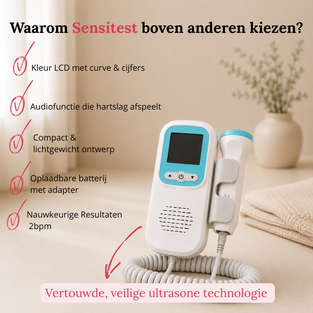 Sensitest Fetal Doppler Babyhartje Monitor – Inclusief Aquasonic Ultrasound Gel 60g