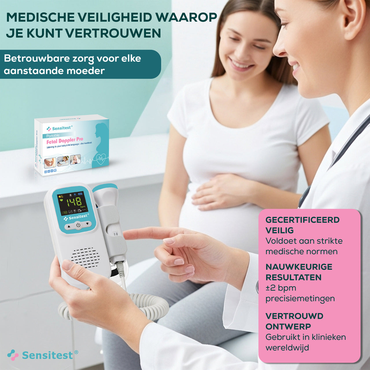 Sensitest Fetal Doppler – Baby-hartje monitor + Ultrasound Gel (1x)