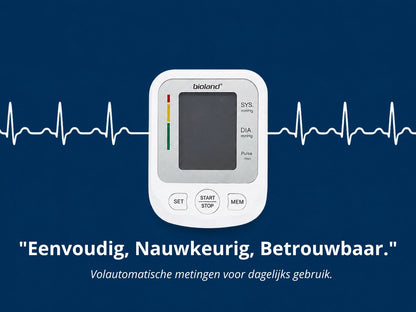 Bioland Bloeddrukmeter Bovenarm - Indicator voor Hoge bloeddruk en Onregelmatige Hartslag - Manchet 22-42cm