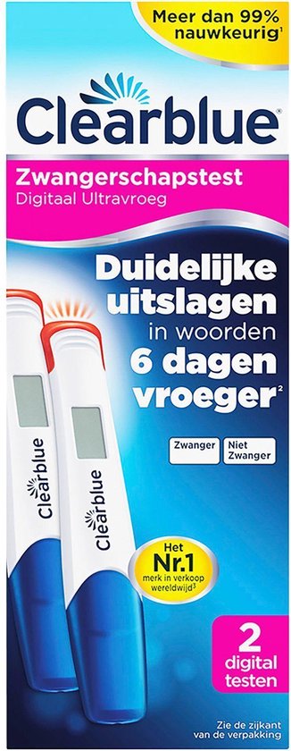 Clearblue Digitale Zwangerschapstest Ultravroeg – 2 Testen – Tot 6 Dagen Vóór NOD