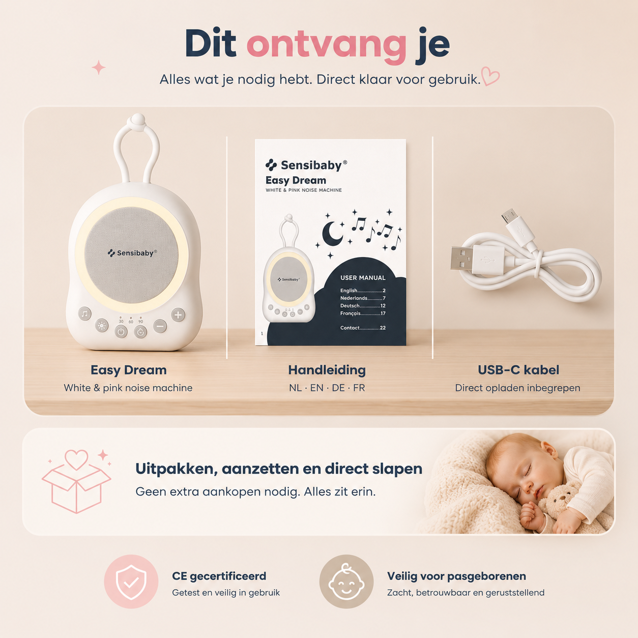 Sensibaby Easy Dream White & Pink Noise Machine – Baby Slaapmachine met Nachtlampje