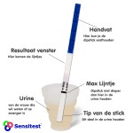 Dipstick tot aan het max-lijntje in de urine houden