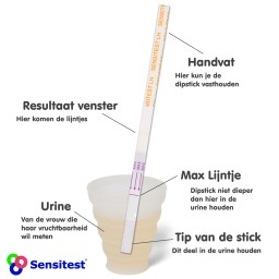 Dipstick tot aan het max-lijntje in de urine houden
